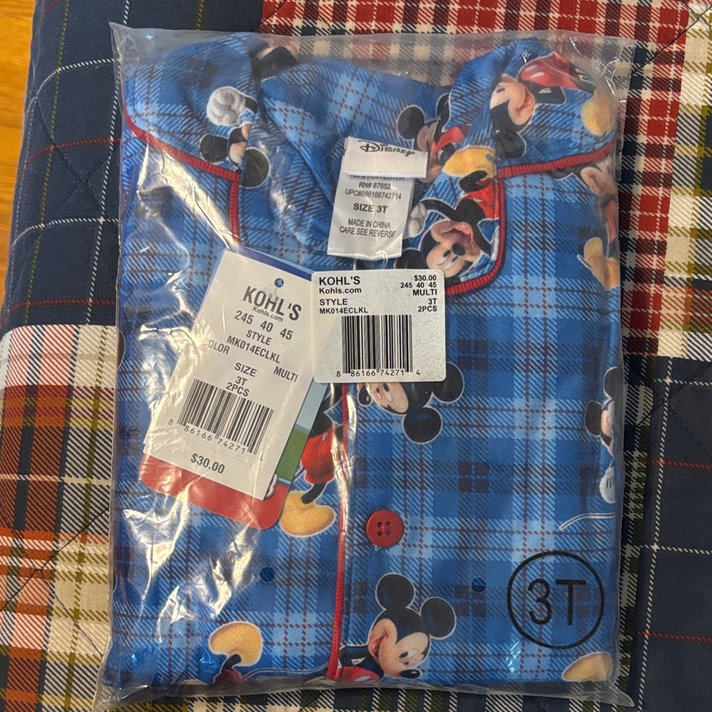 Disney Mickey Mouse Plaid Blue Pajama Set